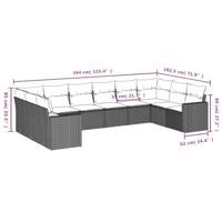 10-delige Loungeset met kussens poly rattan zwart - thumbnail