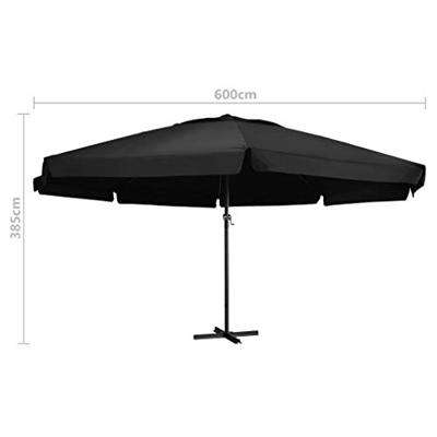 VidaXL Parasol met aluminium paal 600 cm zwart