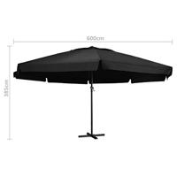 VidaXL Parasol met aluminium paal 600 cm zwart - thumbnail