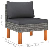 Middenbanken 2 st poly rattan en massief eucalyptushout - thumbnail
