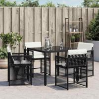 Tuinstoelen 4 st met kussens poly rattan zwart - thumbnail