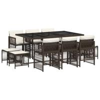 11-delige Tuinset met kussens poly rattan bruin - thumbnail