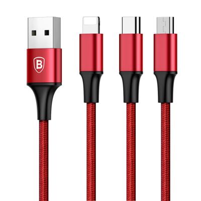 Baseus Multi oplaadkabel, Multi Usb kabel, Multi Oplaadkabel, 3in1 3A Lightning/Micro USB/USB Type C Nylon Gevlochten Multi Kabel voor iPhone/iPad/Macbook/Nexus 6P 5X/Android Samsung Galaxy, HUAWEI