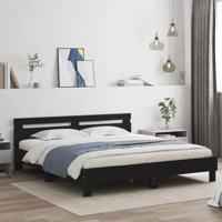 Bedframe met hoofdbord bewerkt hout zwart 160x200 cm - thumbnail