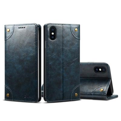 Voor iPhone XS Max barok eenvoudige horizontale Flip lederen draagtas met houder & kaartsleuven & portemonnee (blauw)