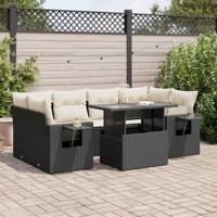 7-delige Loungeset met kussens poly rattan zwart - thumbnail