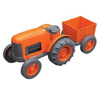Green Toys tractor met aanhangwagen oranje - thumbnail