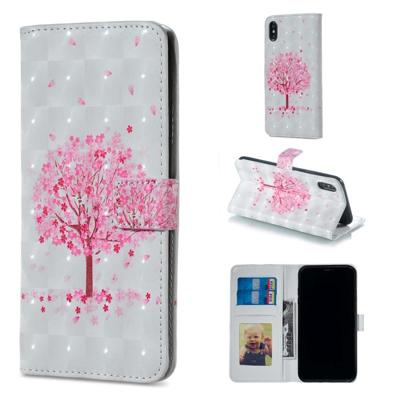 Roze boom patroon horizontale Flip lederen case voor iPhone X met houder & kaartsleuven & foto frame & portemonnee Roze boom patroon horizontale Flip lederen case voor iPhone X met houder & kaartsleuven & foto frame & portemonnee
