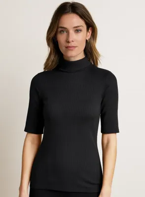 Thermo Rib dames shirt hoge hals - korte mouw- Warm ondershirt vrouwen