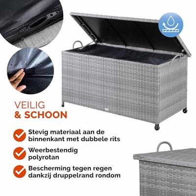 Polyrattan Kussenbox Grijs 122x56x61cm met wielen Polyrattan Kussenbox Grijs 122x56x61cm met wielen