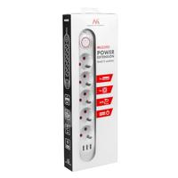 Maclean stekkerdoos, 5-polige verlengkabel + 3xUSB, 110-240V AC 50/60Hz, 2,1A max 2500W, 1,5m, wit, MCE395 W - thumbnail