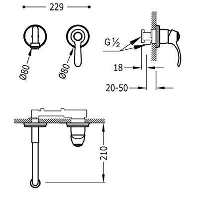 Inbouw Wastafelmengkraan Tres Clasic Gebogen 1 Hendel Chroom Tres