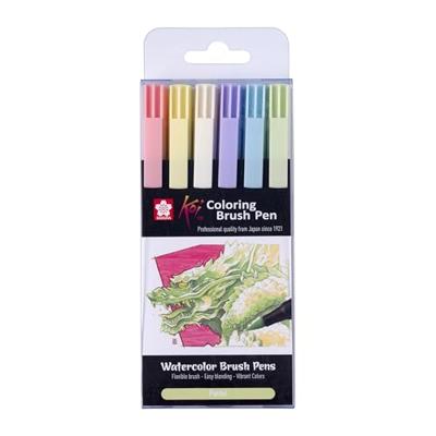 Sakura koi colouring brush pen set pastel, 6 kleuren