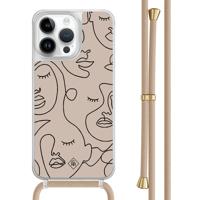 iPhone 14 Pro Max hoesje met beige koord - Abstract faces - thumbnail