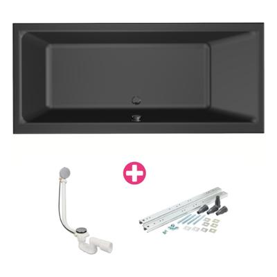 Xenz Kristal Ligbad - 170x75x48 - afvoer Midden - acryl - ebony 6985-29