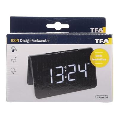 TFA Dostmann 60.2543.02 Wekker Zendergestuurd Zwart Alarmtijden 1 Groot display