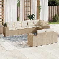 9-delige Loungeset met kussens poly rattan beige - thumbnail