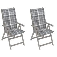 vidaXL Tuinstoelen 2 st verstelbaar met kussens massief acaciahout - thumbnail