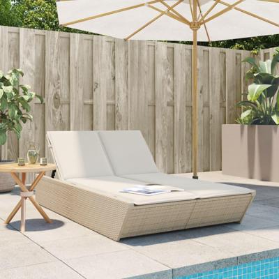 Ligbed 2-persoons met kussens poly rattan beige