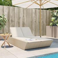 Ligbed 2-persoons met kussens poly rattan beige - thumbnail