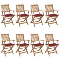 Tuinstoelen 8 st inklapbaar met kussens massief acaciahout - thumbnail