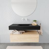 Aqua Splash Badkamermeubel AQS Ibiza 100 cm Washed Oak Solid Surface Wastafel Mat Zwart - Badmeubel Ibiza 100 cm Washed Oak Spoelbak Midden Mat Zwart - thumbnail