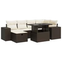 8-delige Loungeset met kussens poly rattan bruin - thumbnail