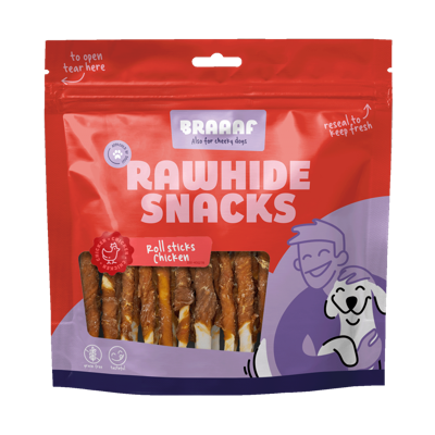 Braaaf Rawhide Roll Sticks Kip - 30 st. Braaaf Rawhide Roll Sticks Kip - 30 st.