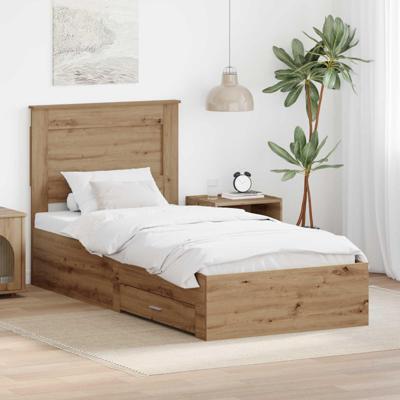 Bedframe met lade met hoofdeinde met opslag Bewerkt hout