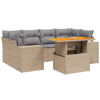 7-delige Loungeset met kussens poly rattan beige