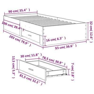 Bedframe met lades bewerkt hout wit 90x200 cm