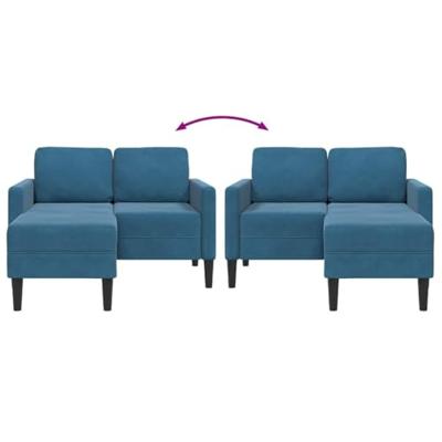 2-zitsbank met ligstoel L-vormig 125 cm fluweel blauw