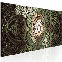 Schilderij - Emerald Mandala , groen, Abstracte afbeelding, 3 maten, Print op Italiaans canvas, voor slaapkamer en woonkamer, Wanddecoratie - thumbnail