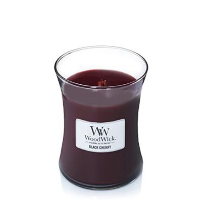 WoodWick Geurkaars Medium Black Cherry - 11 cm / ø 10 cm - Geurkaars in Glas - Houten Lont