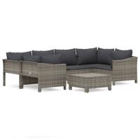7-delige Loungeset met kussens poly rattan grijs - thumbnail