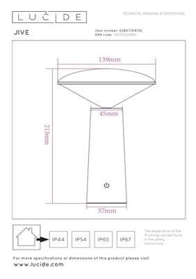 Lucide JIVE - Oplaadbare Tafellamp Binnen/Buiten - Accu/Batterij - Ø 13,7 cm - LED Dimb. - CCT - 1x3W 2800K/6500K - IP44 - Zwart Lucide JIVE - Oplaadbare Tafellamp Binnen/Buiten - Accu/Batterij - Ø 13,7 cm - LED Dimb. - CCT - 1x3W 2800K/6500K - IP44 - Zwart
