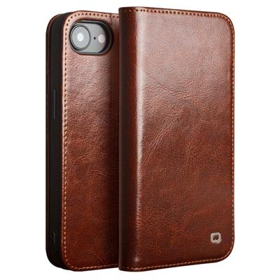 Qialino iPhone 16e hoesje - Leren bookcase - Bruin