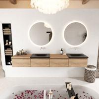 MONDIAZ BUKLA 240cm badmeubel met module 60 links kleur Washed Oak met 4 lades. Wastafel CLOUD dubbel 0 kraangaten kleur Urban. - thumbnail