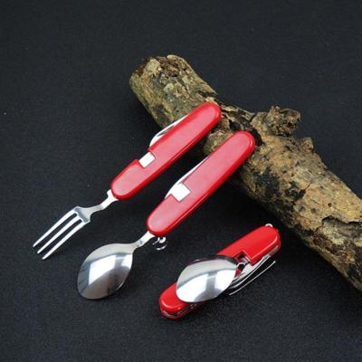 Outdoor servies RVS lepel/vork/mes/fles opener 4 in 1 multifunctionele opvouwbare bestek set