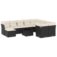 11-delige Loungeset met kussens poly rattan zwart - thumbnail