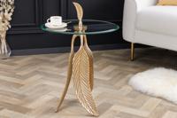 Extravagante bijzettafel FEATHER 65cm goud glazen blad handgemaakt rond - 42720 - thumbnail