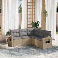 5-delige Loungeset met kussens poly rattan beige - thumbnail