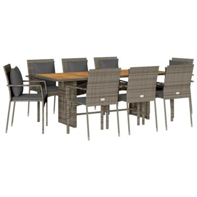 9-delige Tuinset met kussens poly rattan grijs