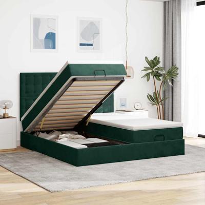 Ottoman bed met matrassen 160x200cm fluweel donkergroen