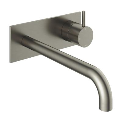 Inbouw Wastafelkraan Met Achterplaat Hotbath Cobber 25cm Gebogen Uitloop 1-Hendel Geborsteld Nikkel