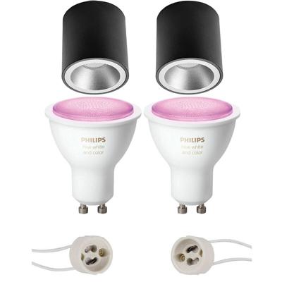 Philips Hue Opbouwspot Set Rond Ø90mm - Mat Zwart/Zilver - White and Color Ambiance