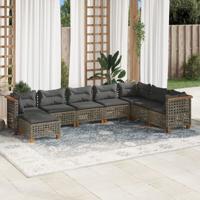 9-delige Loungeset met kussens poly rattan grijs - thumbnail