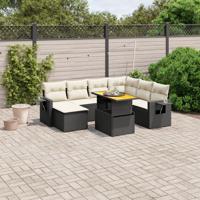 8-delige Loungeset met kussens poly rattan zwart - thumbnail