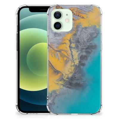 iPhone 12 Mini Anti-Shock Hoesje Marble Blue Gold iPhone 12 Mini Anti-Shock Hoesje Marble Blue Gold