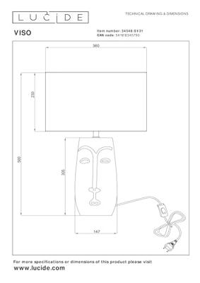Lucide VISO - Tafellamp - Ø 36 cm - 1xE27 - Wit